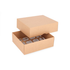 Zweiteilige Cupcake-Box für 12 Cupcakes mit individuell gestaltetem Einsatz, 300x250x100 mm, Braun (10er-Pack)