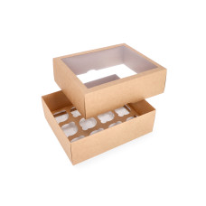 Zweiteilige Cupcake-Box für 12 Cupcakes mit PVC-Sichtfenster und individueller Einlage, 300x250x100 mm, Braun (10er-Pack) Zweiteilige Cupcake-Box für 12 Cupcakes mit PVC-Sichtfenster und individueller Einlage, 300x250x100 mm, Braun (10er-Pack)