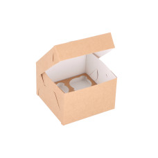 Cupcake-Box für 4 Cupcakes mit individuell gestaltetem Einsatz, 150x150x100  mm, Braun (10er-Pack)