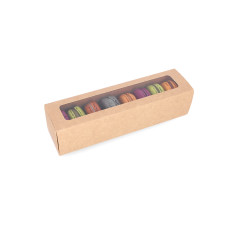 Macaron-Box mit Fenster 200x50x50 mm Naturbraun (100er Pack)