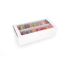 Macaron-Box mit Fenster 200x100x50 mm Weiß (100er Pack) Macaron-Box mit Fenster 200x100x50 mm Weiß (100er Pack)