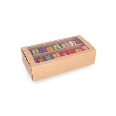 Macaron-Box mit Fenster 200x100x50 mm Naturbraun (100er Pack)