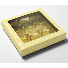 Box mit Sichtfensterdeckel Ostermotiv Federn, 125x125x25/20 mm (100er Pack)